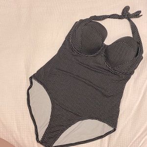 Boux Avenue black and white polka dot halter neck swimsuit size 14
